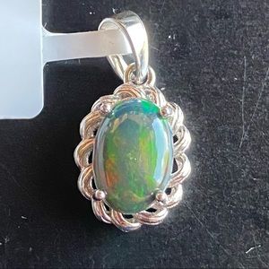 Genuine Black Opal Pendant .925 Silver